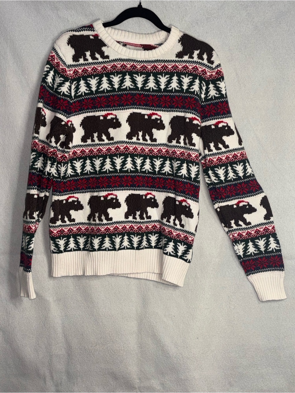 Men's Cream Holiday Bear Pattern Sweater